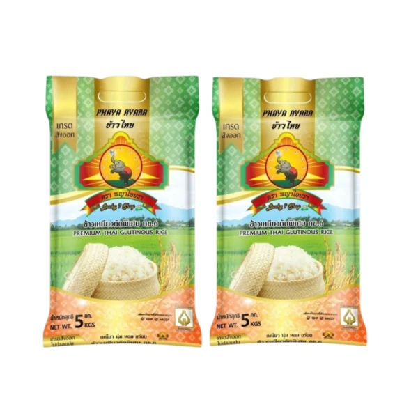 grains-rice-cereal-0450 แพ็ก2 ข้าวเหนียวนาปีกข.6(ข้าวใหม่ปี69) ขนาด5KG 2ถุง ตราพญาไอยรา