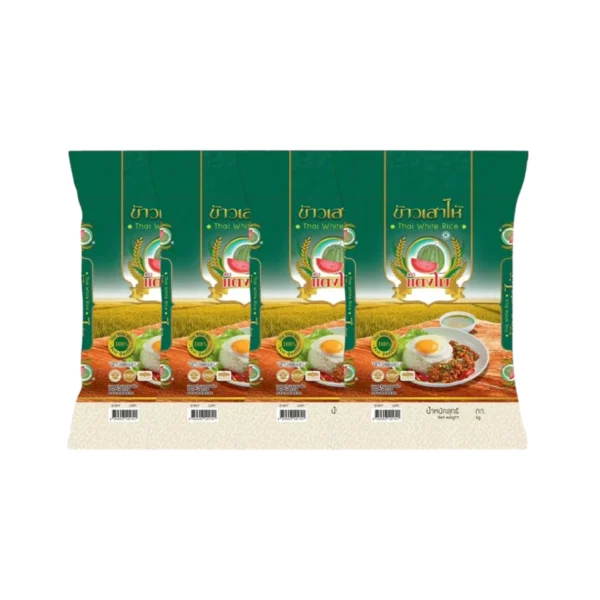 grains-rice-cereal-0519 ข้าวสาร ตราแตงโม เสาไห้เขียว ขนาด 5 กก. (แพ็ค 4 ถุง)
