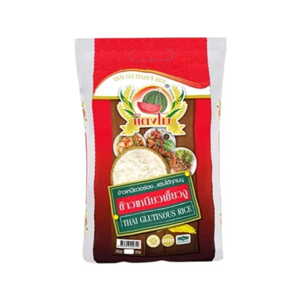 grains-rice-cereal-0523 ข้าวเหนียว นิ่มเหนียวอร่อย ไม่ติดมือ ตราแตงโม ข้าวเหนียวเขี้ยวงู ขนาด 5 กก.