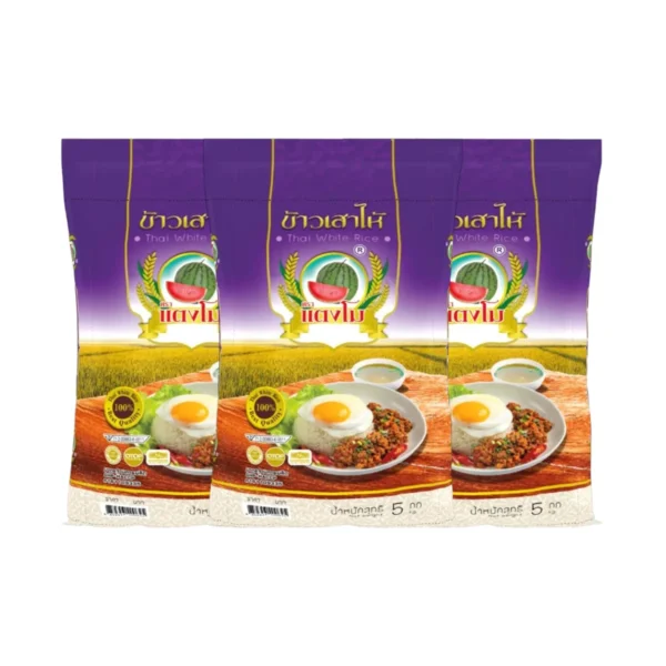grains-rice-cereal-0529 ข้าวสาร ตราแตงโม เสาไห้ม่วง ขนาด 5 กก. (แพ็ค 3 ถุง)