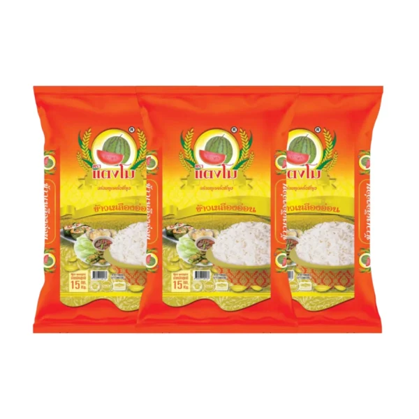 grains-rice-cereal-0564 ข้าวสาร ตราแตงโม เหลืองอ่อนแท้ ขนาด 5 กก. (แพ็ค 3 ถุง)