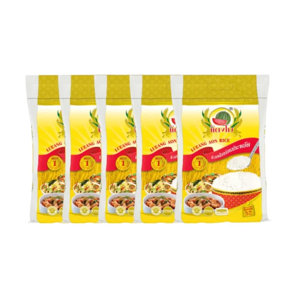 grains-rice-cereal-0576 ข้าวสาร ตราแตงโม เหลืองอ่อนประหยัด ขนาด 5 กก. (แพ็ค 5 ถุง)