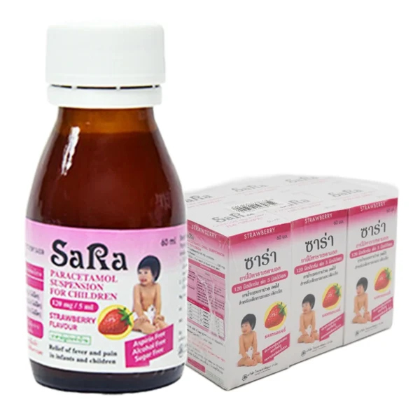 health-care-0045 ซาร่า ยาลดไข้ น้ําสตรอเบอร์รี่ 60 มล. x 6