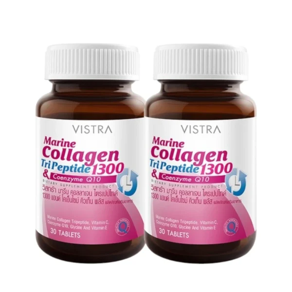 health-care-0356 วิสทร้า ผลิตภัณฑ์เสริมอาหาร มารีน คอลลาเจน ไตรเปปไทด์ 1300 มก. แอนด์ โคเอ็มไซน์ คิวเท็น พลัส 46.5 ก. 30 เม็ด x 2