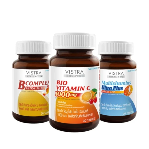 health-care-0359 วิสทร้า เซ็ททเดลี่บูสต์ ไบโอ วิตามิซี 30 เม็ด + มัลติวิตามิน อัลตร้า พลัส 30 เม็ด + บี-คอมเพล็กซ์ อัลตร้า พลัส 30 เม็ด x 3