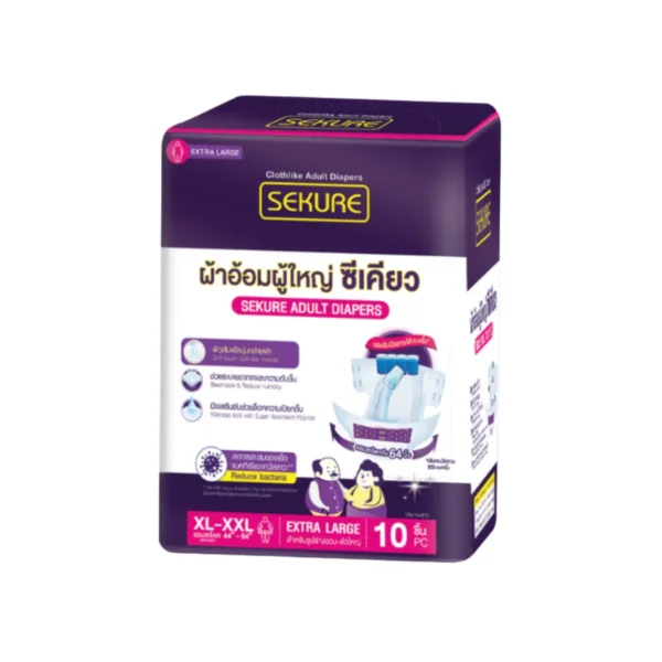 health-care-0394 SEKURE ผ้าอ้อมผู้ใหญ่ ผ้าอ้อมผู้ใหญ่แบบเทป ซีเคียว Size XL-XXL (จํานวน 1 ห่อ 10 ชิ้น)