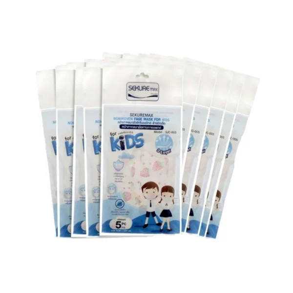 SEKURE MAX แมสก์ แมสเด็ก หน้ากากอนามัยทางการแพทย์ ซีเคียวแม็กซ์ สําหรับเด็ก ลายสตรอเบอร์รี่ (จํานวน 10 ซอง 50 ชิ้น)