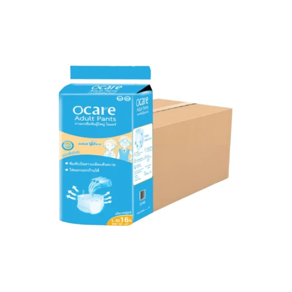 [สั่ง1ลัง/1บิล] ocare ผ้าอ้อมผู้ใหญ่ แบบกางเกง กางเกงซึมซับ โอแคร์ Size M-L และ L-XL (จํานวน 1 ลัง 8 ห่อ) L-XL รอบเอว 35-47