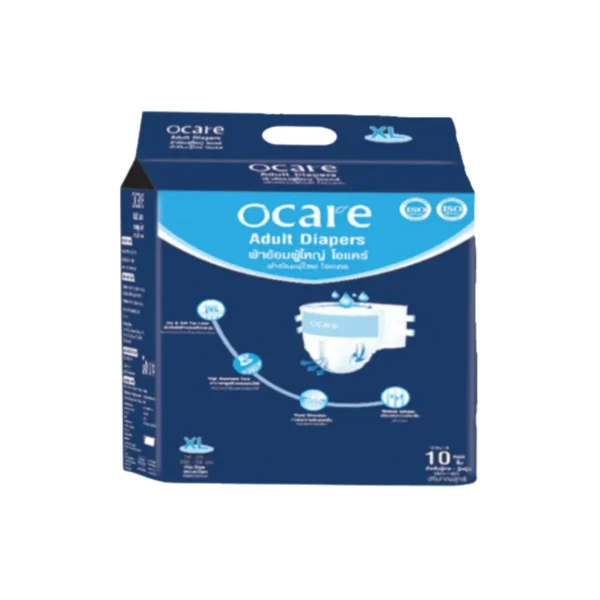 ocare ผ้าอ้อมผู้ใหญ่ ผ้าอ้อมผู้ใหญ่แบบเทป ผ้าอ้อมผู้ใหญ่ราคาถูก โอแคร์ Size M, L และ XL (จํานวน 1 ห่อ 10 ชิ้น) XL สะโพก 50-65 นิ้ว