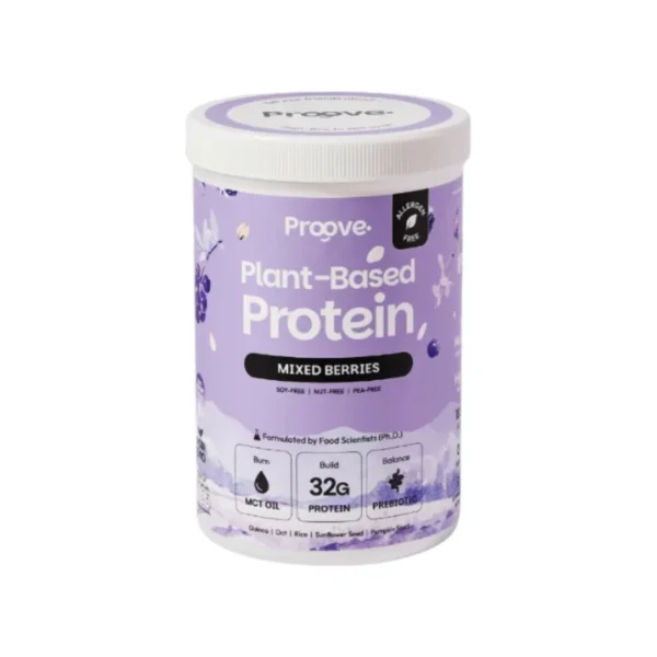 Proove Allergen Free Series โปรตีนพืชไร้ถั่ว ไร้สารก่อภูมิแพ้ โซเดียมต่ําให้โปรตีน 32g ไม่มีน้ําตาล แคล มิกซ์เบอร์รี่,1 กระปุก