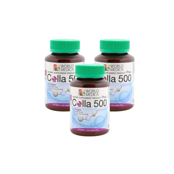 (แพ็ค 3) Khaolaor ขาวละออ คอลลา 500 พลัส คอลลาเจนผสมสารสกัดเมล็ดองุ่น วิตามินซีและวิตามินอี 60 เม็ด/ขวด