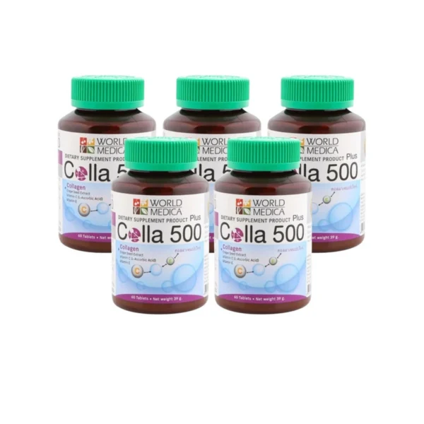 health-care-0622 (แพ็ค 5) Khaolaor ขาวละออ คอลลา 500 พลัส คอลลาเจนผสมสารสกัดเมล็ดองุ่น วิตามินซีและวิตามินอี 60 เม็ด/ขวด