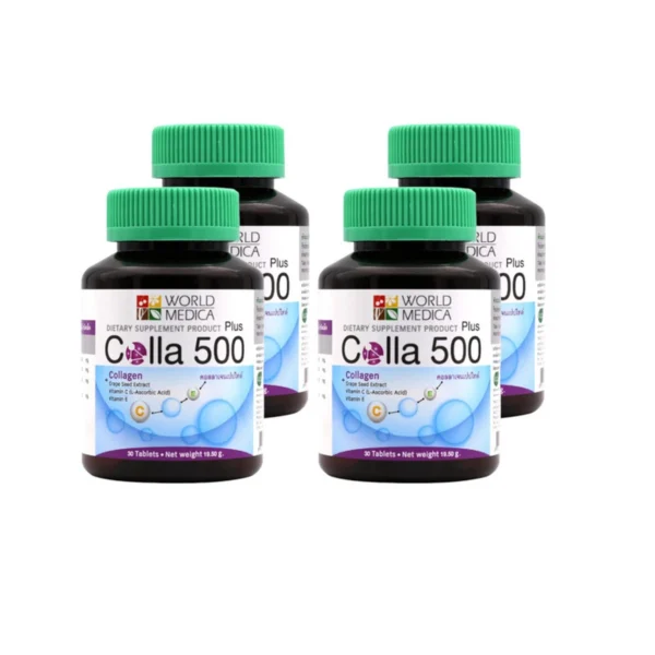 health-care-0663 (แพ็ค 4) Khaolaor ขาวละออ คอลลา 500 พลัส คอลลาเจนผสมสารสกัดเมล็ดองุ่น วิตามินซีและอี 30 เม็ด/ขวด