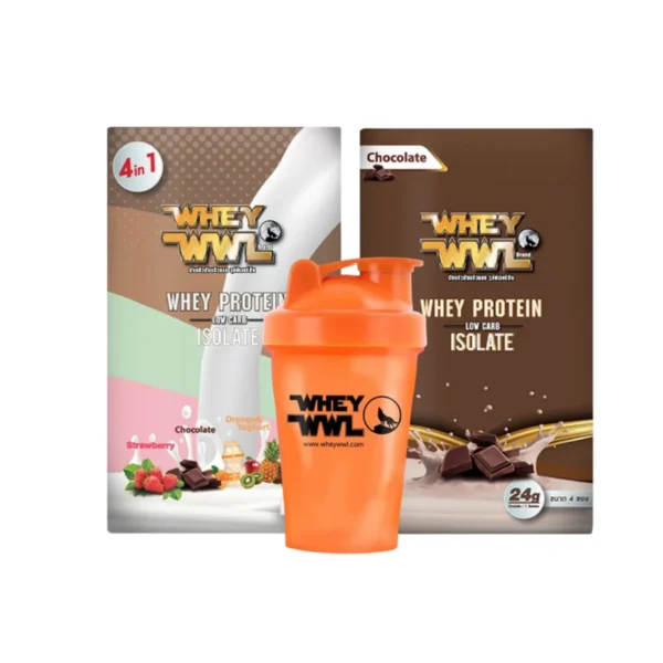 WHEYWWL เวย์เพชรจ้า ลดไขมัน/เพิ่มกล้ามเนื้อ - เวย์โปรตีนขนาดทดลอง 2 กล่อง (จับคู่! แก้วเชคเกอร์) 4 in 1,ช็อคโกแลค