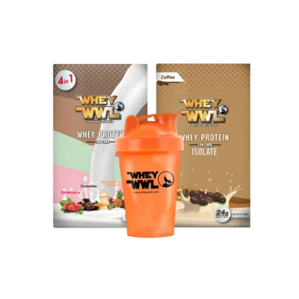 health-care-0704 WHEYWWL เวย์เพชรจ้า ลดไขมัน/เพิ่มกล้ามเนื้อ - เวย์โปรตีนขนาดทดลอง 2 กล่อง (จับคู่! แก้วเชคเกอร์) 4 in 1,กาแฟ
