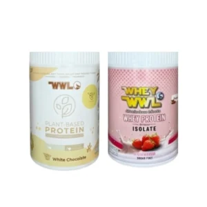 WHEYWWL โปรตีนขนาดทดลองแบบกระปุก 200 g โปรตีนพืชไวท์ช็อค 1 กระปุก เวย์โปรตีนสตอเบอรี่ 1 กระปุก