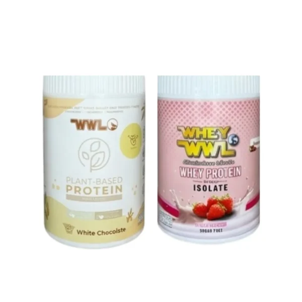 WHEYWWL โปรตีนขนาดทดลองแบบกระปุก 200 g โปรตีนพืชไวท์ช็อค 1 กระปุก เวย์โปรตีนสตอเบอรี่ 1 กระปุก