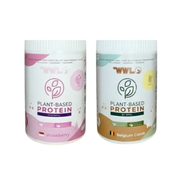 health-care-0711 WHEYWWL โปรตีนขนาดทดลองแบบกระปุก 200 g โปรตีนพืชสตอเบอรี่ 1 กระปุก โปรตีนพืชโกโก้ 1 กระปุก