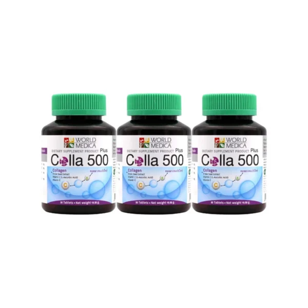 health-care-0790 (แพ็ค 3) Khaolaor ขาวละออ คอลลา 500 พลัส คอลลาเจนผสมสารสกัดเมล็ดองุ่น วิตามินซีและอี 30 เม็ด/ขวด