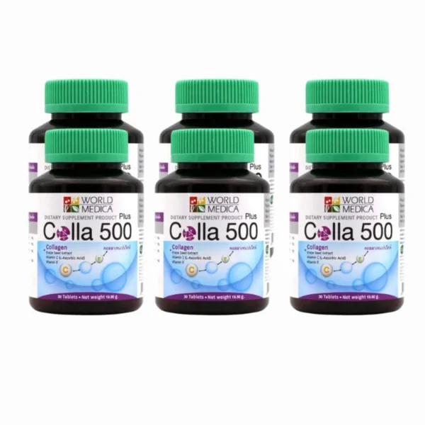 health-care-0814 (แพ็ค 6) Khaolaor ขาวละออ คอลลา 500 พลัส คอลลาเจนผสมสารสกัดเมล็ดองุ่น วิตามินซีและอี 30 เม็ด/ขวด