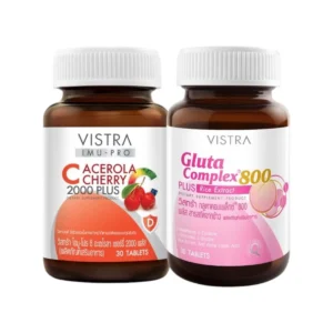 health-care-0872 วิสทร้า ผลิตภัณฑ์เสริมอาหาร เซ็ทท สกิน ไบรท์ อิมู-โปร ซี อะเซโรล่า เชอร์รี่ 2000 พลัส 43.5 ก. 30 เม็ด + กลูต้า คอมเพล็กซ์ 800 พลัส 30 เม็ด x 2