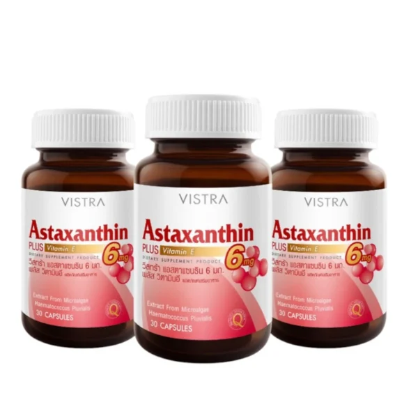 health-care-0876 วิสทร้า ผลิตภัณฑ์เสริมอาหาร แอสต้าแซนธิน 6 มก. พลัส วิตามิน อี 30 แคปซูล x 3