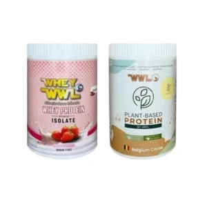 health-care-0899 WHEYWWL โปรตีนขนาดทดลองแบบกระปุก 200 g เวย์โปรตีนสตอเบอรี่ 1 กระปุก โปรตีนพืชโกโก้ 1 กระปุก