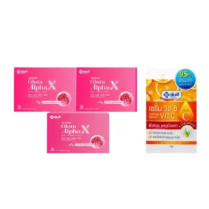 โปรโมชั่นพิเศษ YANHEE Gluta Alpha X ยันฮี กลูต้า อัลฟ่า เอ็กซ์ กลูต้าผิวกระจก ขาวสว่าง กระจ่างใส 3 แผง + Vit C 1