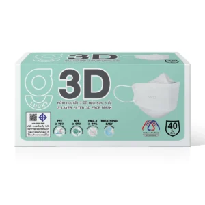 health-care-1067 จี ลัคกี้ 3D หน้ากากอนามัย 3 มิติ แผ่นกรอง 3 ชั้น สีขาว 40 ชิ้น ผลิตในประเทศไทย