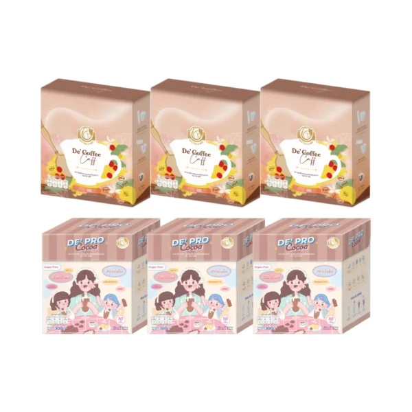 Milk Plus & More - De' Coffee Caff and De' Pro CoCoa เครื่องดื่มกาแฟและโกโก้ ชุด 6 กล่อง