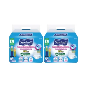 [ซื้อ1แถม1] Sanisoft / แซนนิซอฟท์ กางเกงผู้ใหญ่ซึมซับพิเศษ 850cc(ไซส์ L:34-54นิ้ว/87-137ซม.) 10s/ห่อ