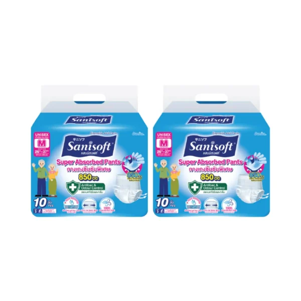 [ซื้อ1แถม1] Sanisoft / แซนนิซอฟท์ กางเกงผู้ใหญ่ซึมซับพิเศษ 850cc (ไซส์ M:26-37นิ้ว/67-95ซม.) 10s/ห่อ