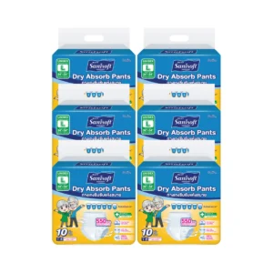 [แพ็ค X 6ห่อ] Sanisoft / แซนนิซอฟท์ กางเกงผู้ใหญ่แห้งสบาย 550cc(ไซส์ L:34-54นิ้ว/87-137ซม.) 10S /ห่อ