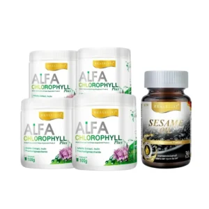 Alfa Chlorophyll Plus 4 กระปุก Black Sesame Oil 2 กระปุก (30เม็ด)