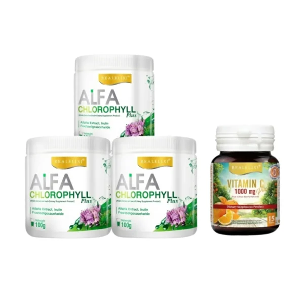 health-care-1249 Alfa Chlorophyll Plus 3 กระปุก Vitamin C Plus 1 กระปุก 15 เม็ด