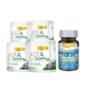 Alfa Chlorophyll Plus 4 กระปุก Odourless Fish Oil 1 กระปุก (30เม็ด)