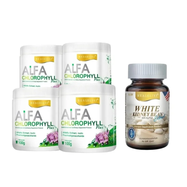 health-care-1275 Alfa Chlorophyll Plus 4 กระปุก White Kidney Bean 1 กระปุก (30เม็ด)