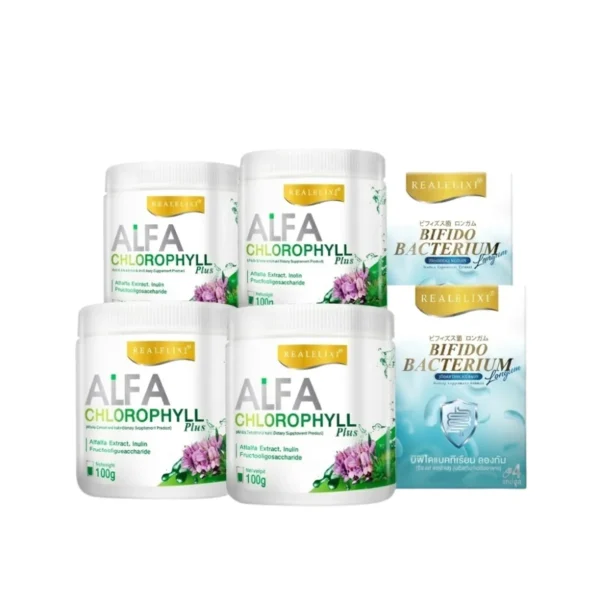 Alfa Chlorophyll Plus 4 กระปุก Bifidobacterium Longum 2 กล่อง (บรรจุ 4 เม็ด)