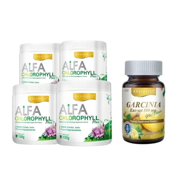 health-care-1321 Alfa Chlorophyll Plus 4 กระปุก Garcinia 1 กระปุก (30เม็ด)
