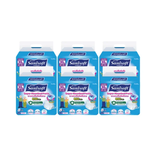 [แพ็ค X 6ห่อ] Sanisoft / แซนนิซอฟท์ กางเกงผู้ใหญ่พิเศษ 850cc (ไซส์ XL : 39-64นิ้ว/100-163ซม.) 8S/ห่อ