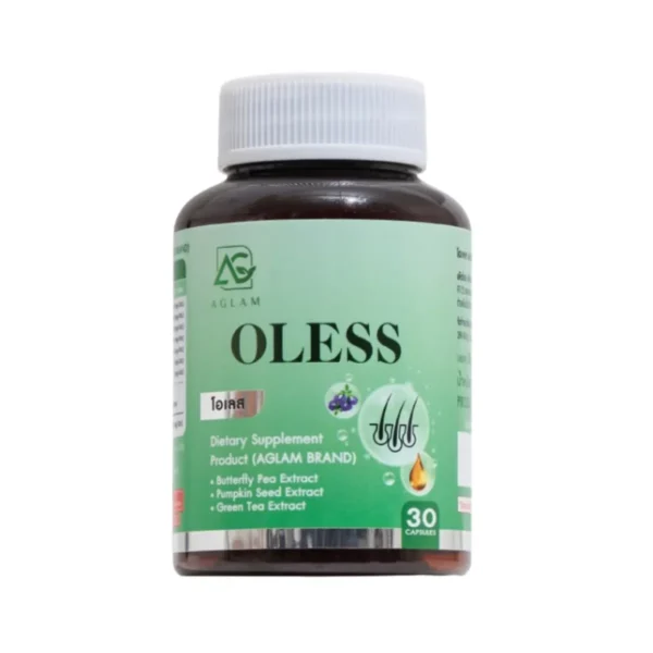 health-care-1435 AGLAM OLESS - โอเลส วิตามิน สําหรับผมมัน ดอกอัญชัญ ชาเขียว วิตามินบี วิตามินอี 1 กระปุก 30 แคปซูล 1 กระปุก