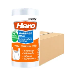 hero-trash-bags-011 ฮีโร่ ถุงขยะม้วนแบบมีหูผูก สีขาว 18x20 นิ้ว x 30