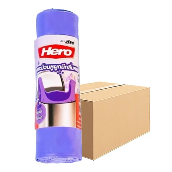 hero-trash-bags-014 ฮีโร่ ถุงขยะม้วนแบบมีหูผูก กลิ่นหอมสีม่วง 24x28 นิ้ว x 30