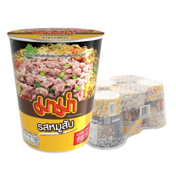 มาม่า บะหมี่กึ่งสําเร็จรูป ชนิดถ้วย รสหมูสับ 60 ก. x 6