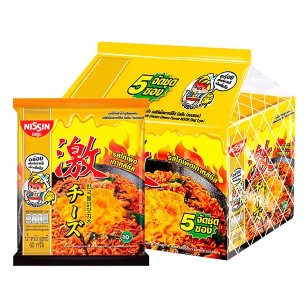 นิสชิน บะหมี่กึ่งสําเร็จรูปแบบแห้ง รสไก่เผ็ดเกาหลีชีส 60 ก. x 5