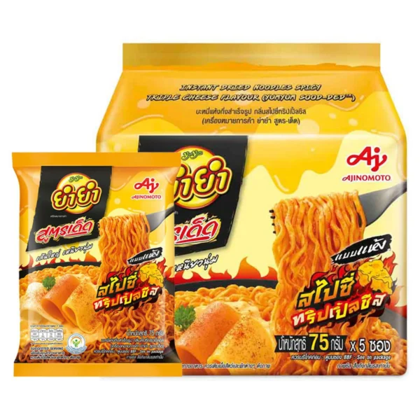 instant-meals-0088 ยํายํา สูตรเด็ด บะหมี่กึ่งสําเร็จรูป สไปซี่ทริปเปิลชีส 75 ก. แพ็ค 5 ซอง