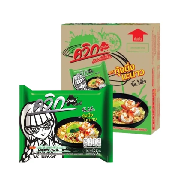 ไวไว ควิกแสบ บะหมี่กึ่งสําเร็จรูปรสกุ้งนึ่งมะนาว 55 ก. 30 ซอง