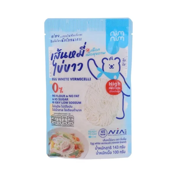 เส้นหมี่ไข่ขาว ตรา นิ่มนิ่ม เลือกเพื่อสุขภาพ ไร้แป้ง ไร้ไขมัน โปรตีนสูง