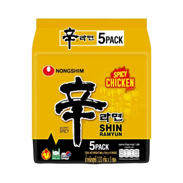 [แพ็ค 5 ซอง] Nongshim shin ramyun Spicy chicken บะหมี่กึ่งสําเร็จรูปชินรามยอนสไตล์เกาหลีสไปซี่ รสไก่เผ็ด