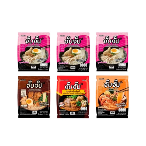 (HALAL) จั๊บจั๊บก๋วยจั๊บญวนคละรสชาติ 6 ซอง(ต้นตํารับ 3 ซอง+ต้มยํากุ้ง+เส้นหมี่+สูตรโบราณ รสละ 1ซอง)